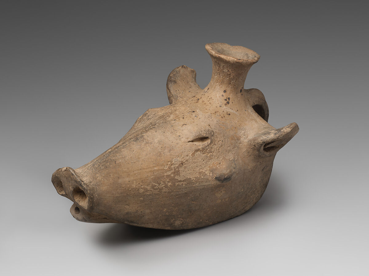 Rhyton in the shape of a boar head, Ceramic, Iran 