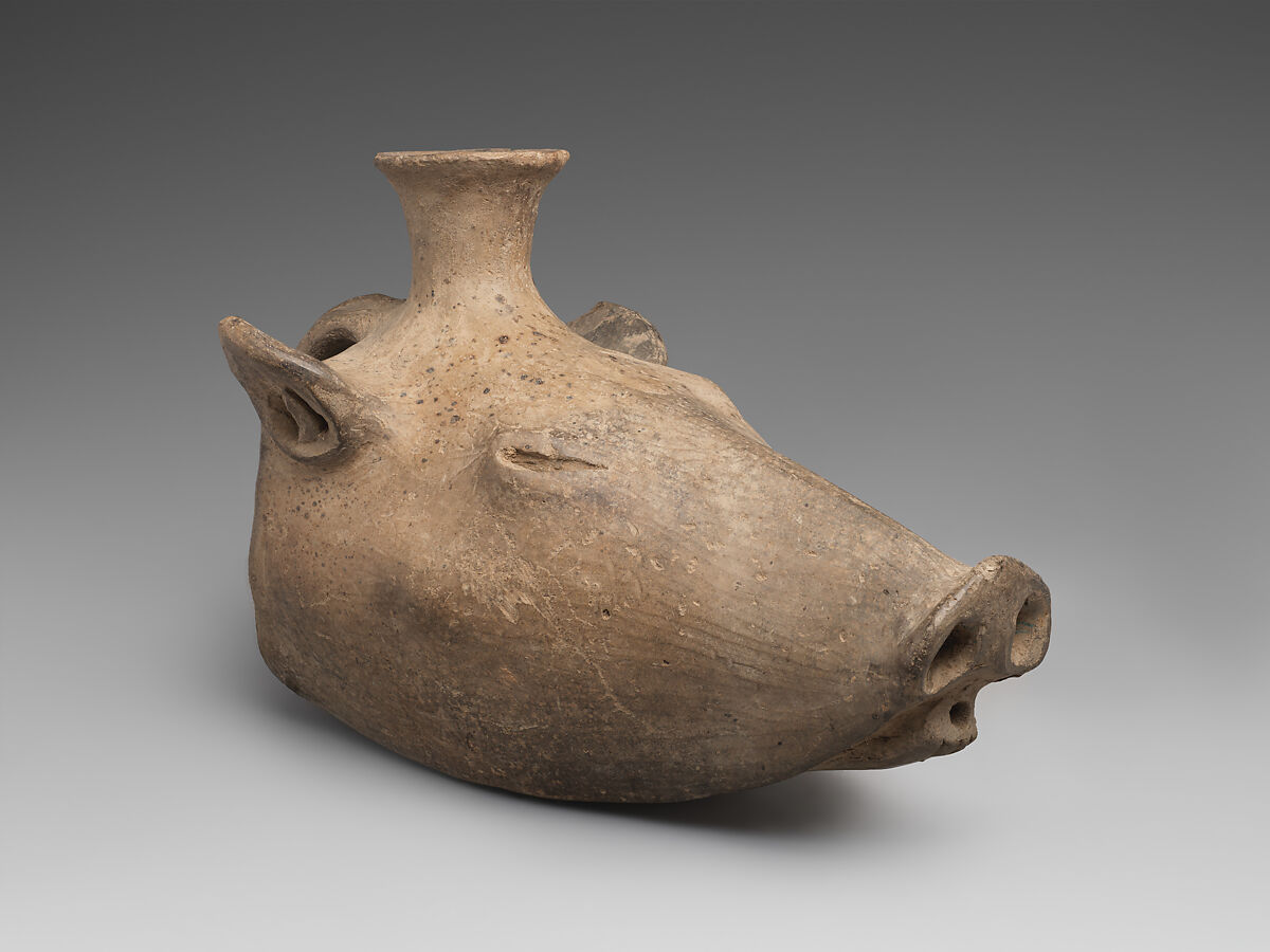 Rhyton in the shape of a boar head, Ceramic, Iran