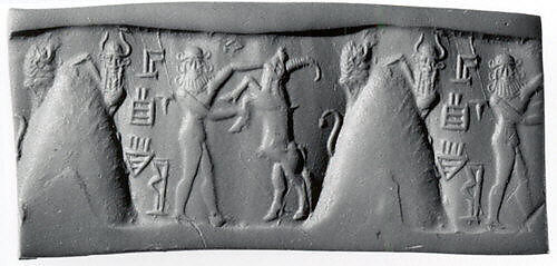 Cylinder seal, Serpentine or jasper, silicate mineral, Akkadian 