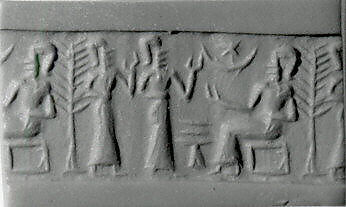 Cylinder seal and modern impression, Chlorite, Akkadian 