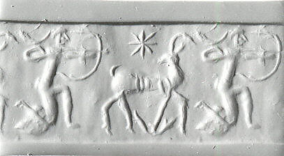 Cylinder seal with hunting scene, Variegated brown Limestone, Elamite 