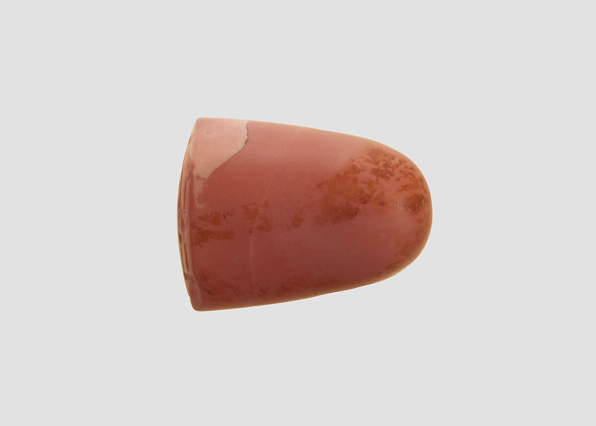 Stamp seal (oval conoid) with cultic scene, Flawed pink Carnelian (Quartz), Assyro-Babylonian