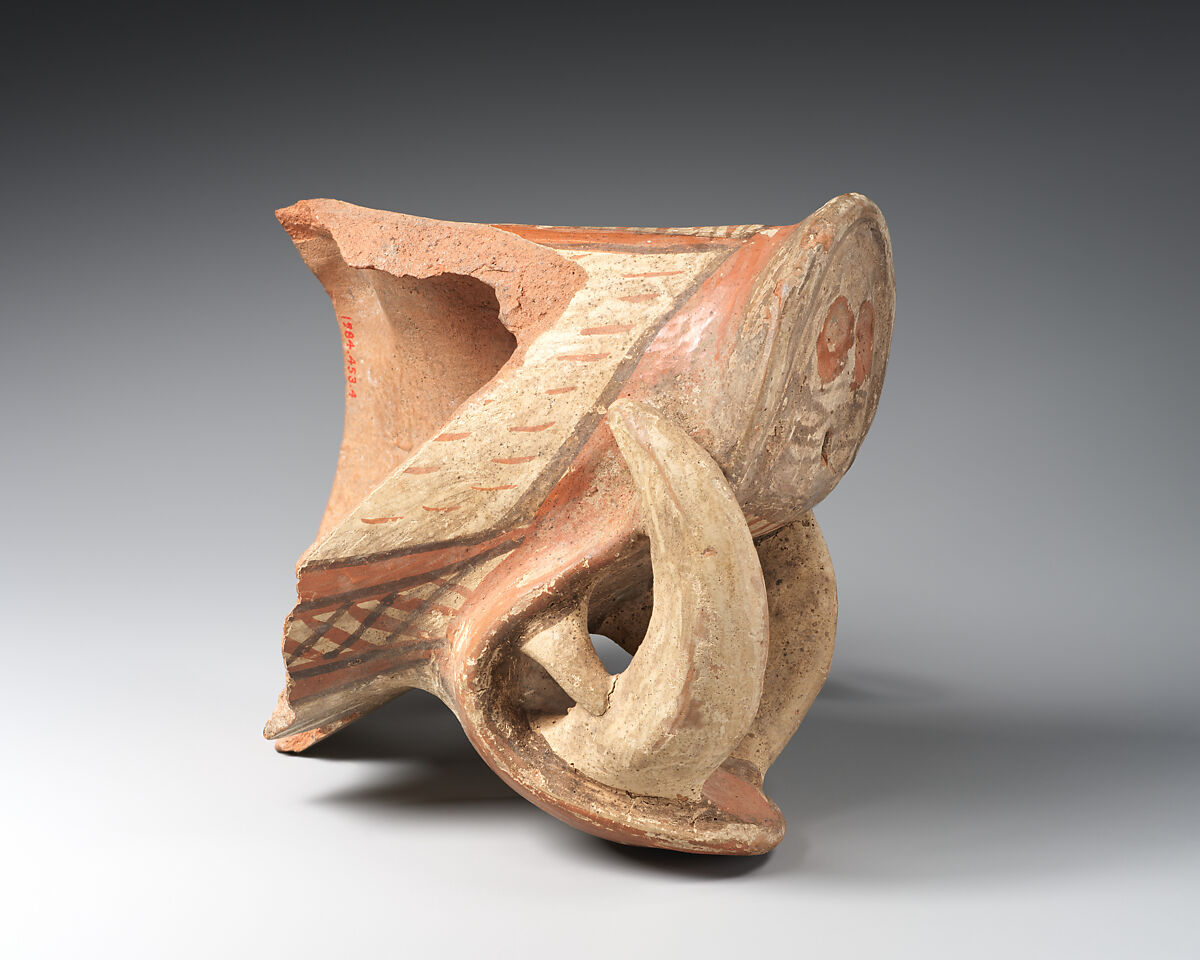 Vessel fragment in the form of a boar's head, Ceramic, paint, Phrygian