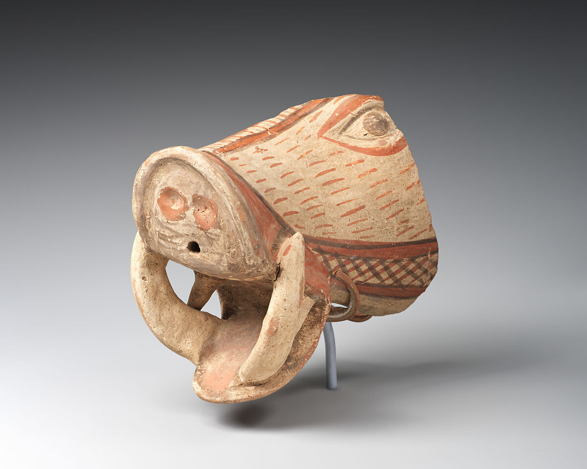 Vessel fragment in the form of a boar's head, Ceramic, paint, Phrygian 