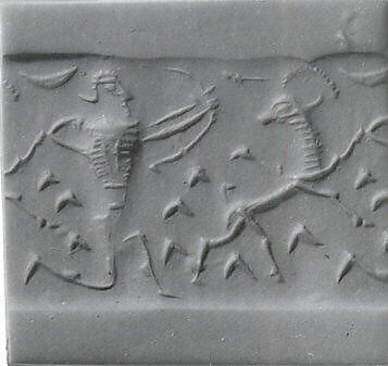 Cylinder seal with hunting scene, Black Steatite, Elamite 