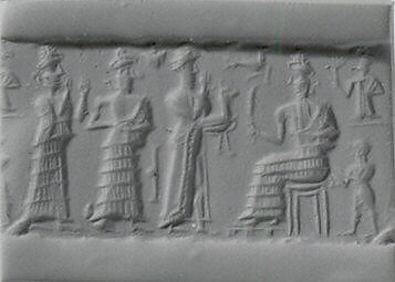 Cylinder seal and modern impression, Stone, dark grey, Babylonian 