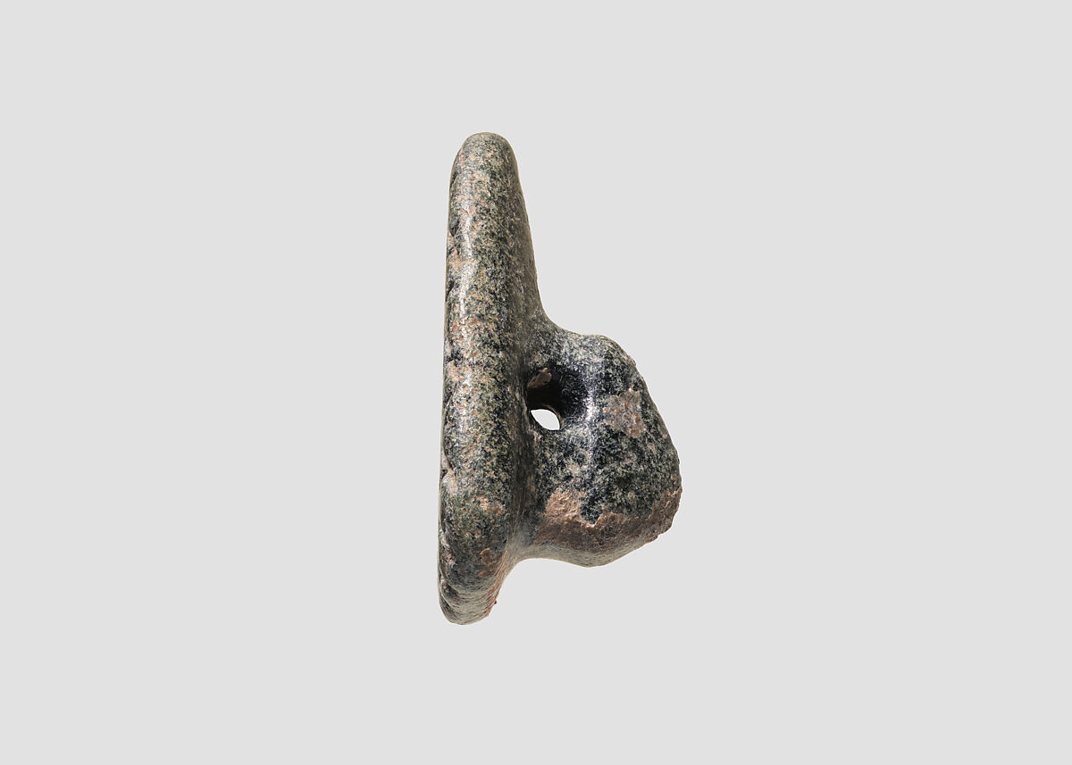 Loop-handled wedge shaped stamping device, Chlorite or steatite, black