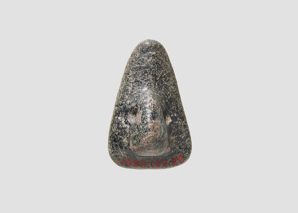 Loop-handled wedge shaped stamping device, Chlorite or steatite, black