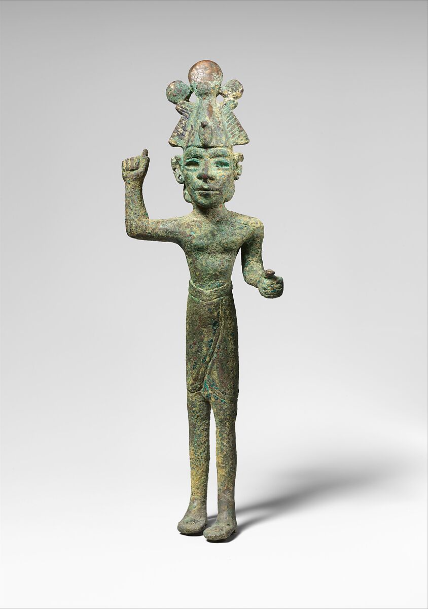 Smiting god, wearing an Egyptian atef crown, Bronze, Canaanite 