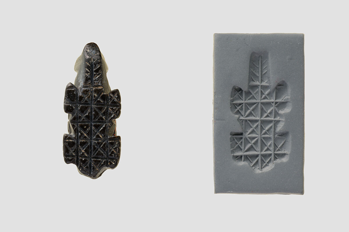 Stamp seal and modern impression: geometric pattern, Steatite or chlorite, Halaf 