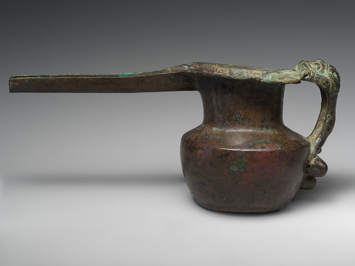 Spouted vessel with lion-shaped handle, Bronze 