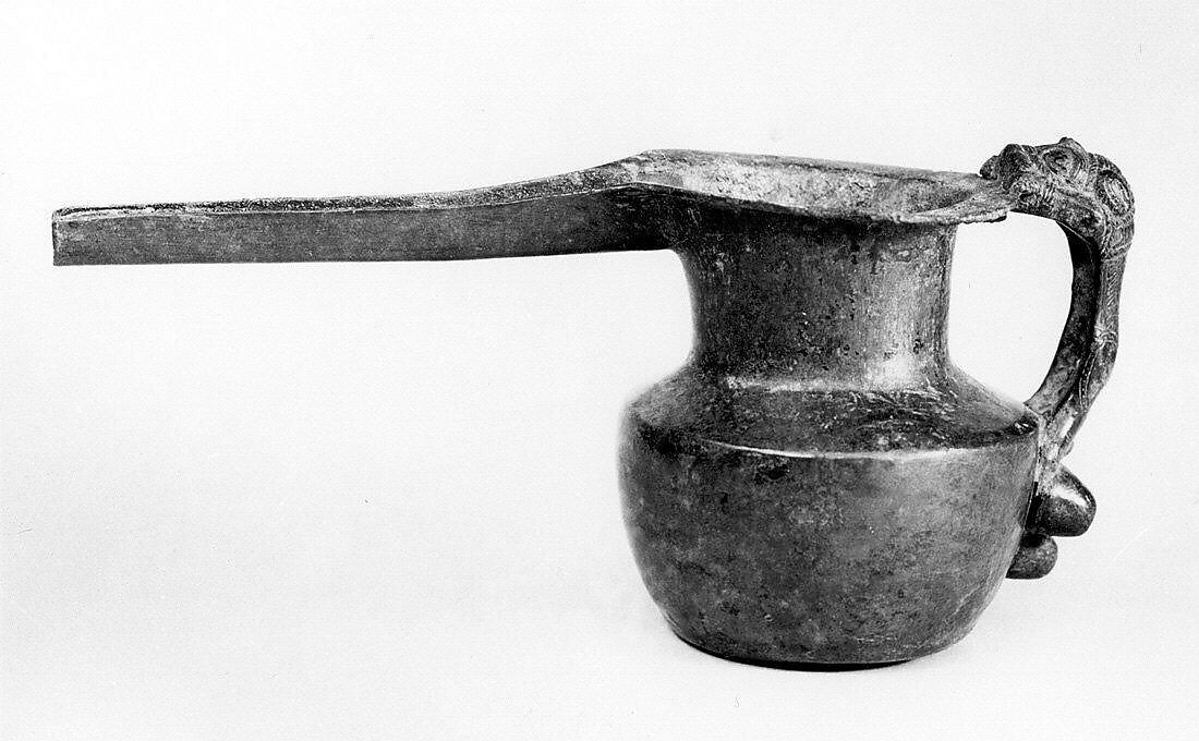 Spouted vessel with lion-shaped handle, Bronze 