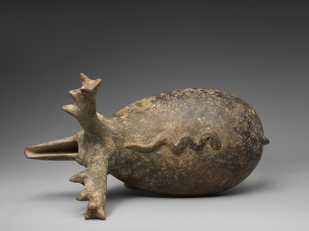 Spouted vessel in the shape of a stag, Ceramic, Iran
