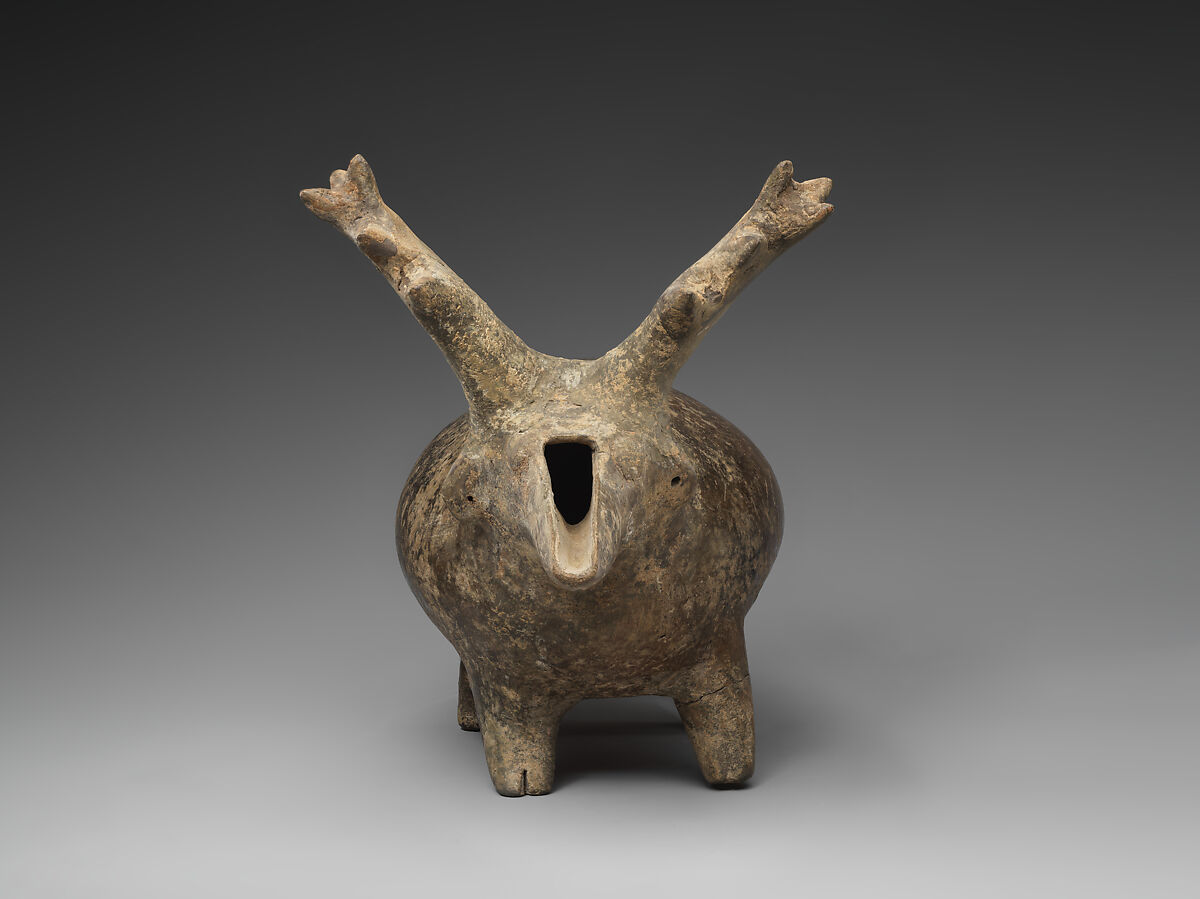 Spouted vessel in the shape of a stag, Ceramic, Iran