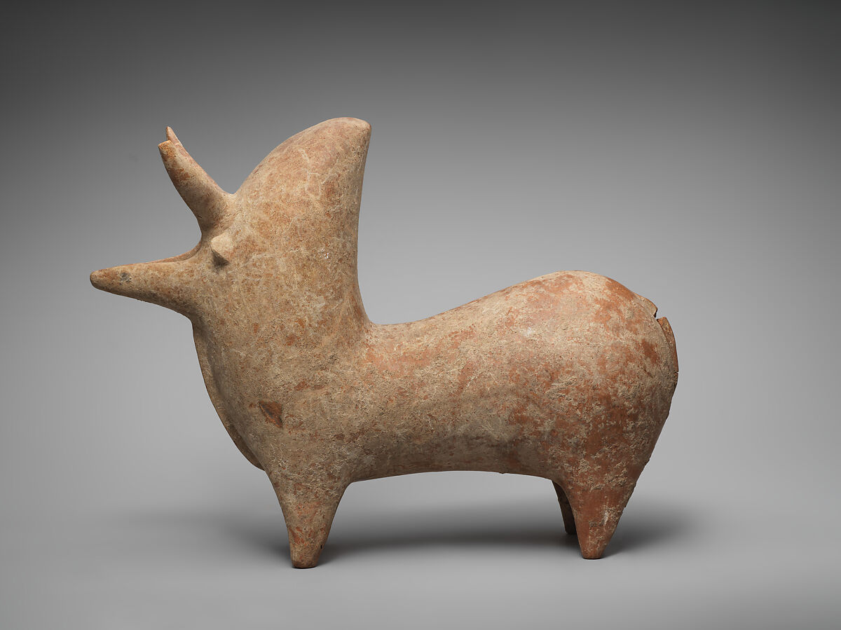 Spouted vessel in the shape of a zebu, Ceramic, Iran