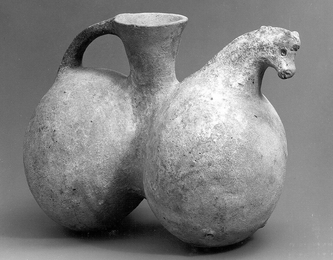 Twin-spouted vessel, Ceramic, Parthian 