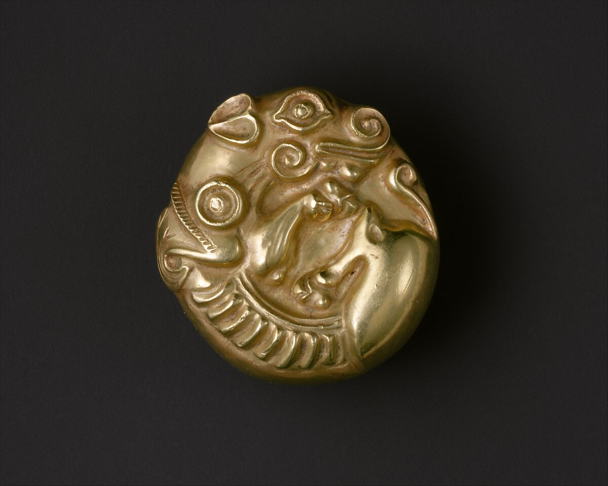 Pommel in the shape of coiled animals, Gold, Scythian 