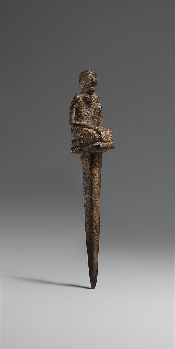 Peg with kneeling male, Copper alloy, Sumerian 