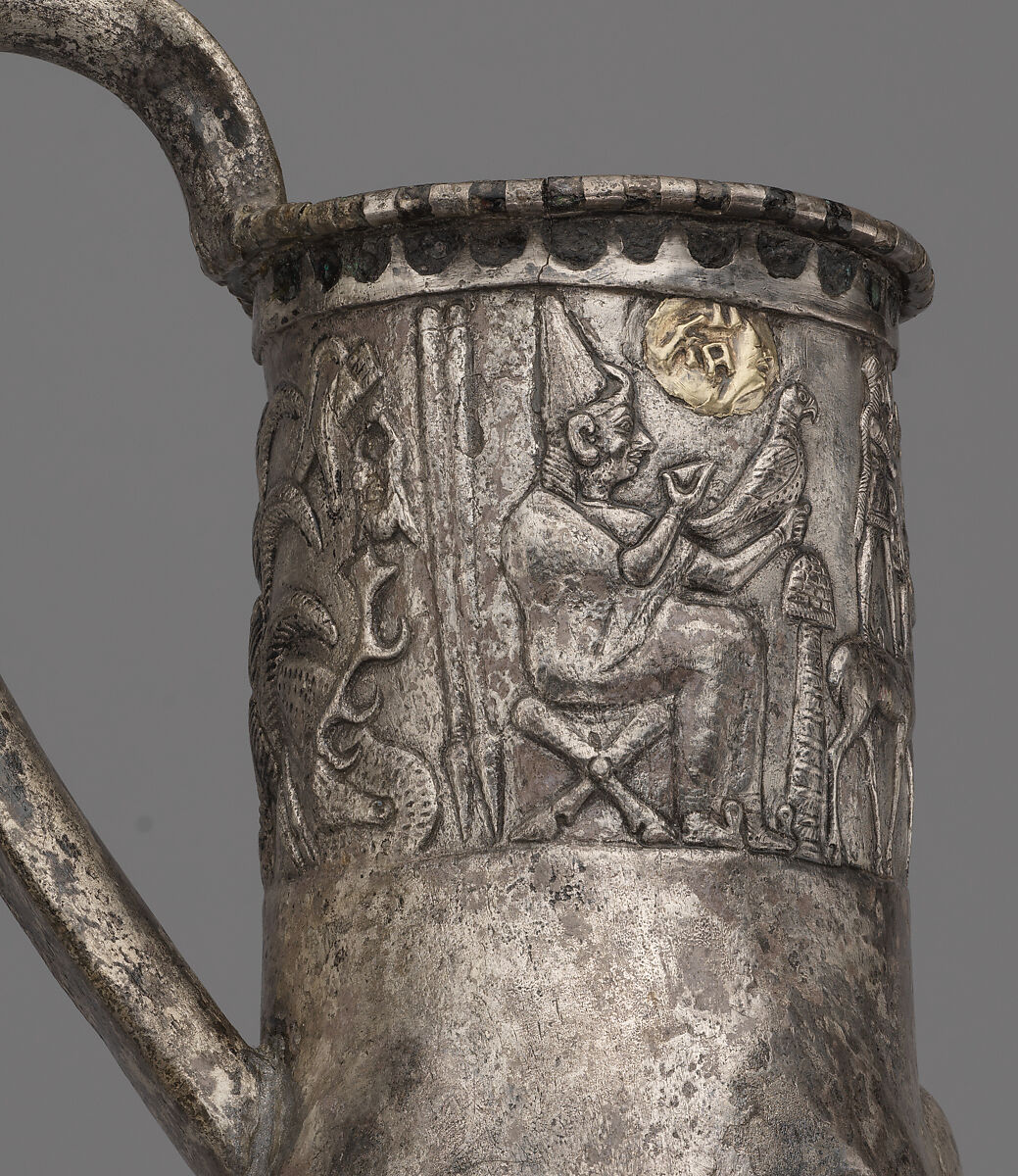Vessel terminating in the forepart of a stag, Silver, gold inlay, Hittite
