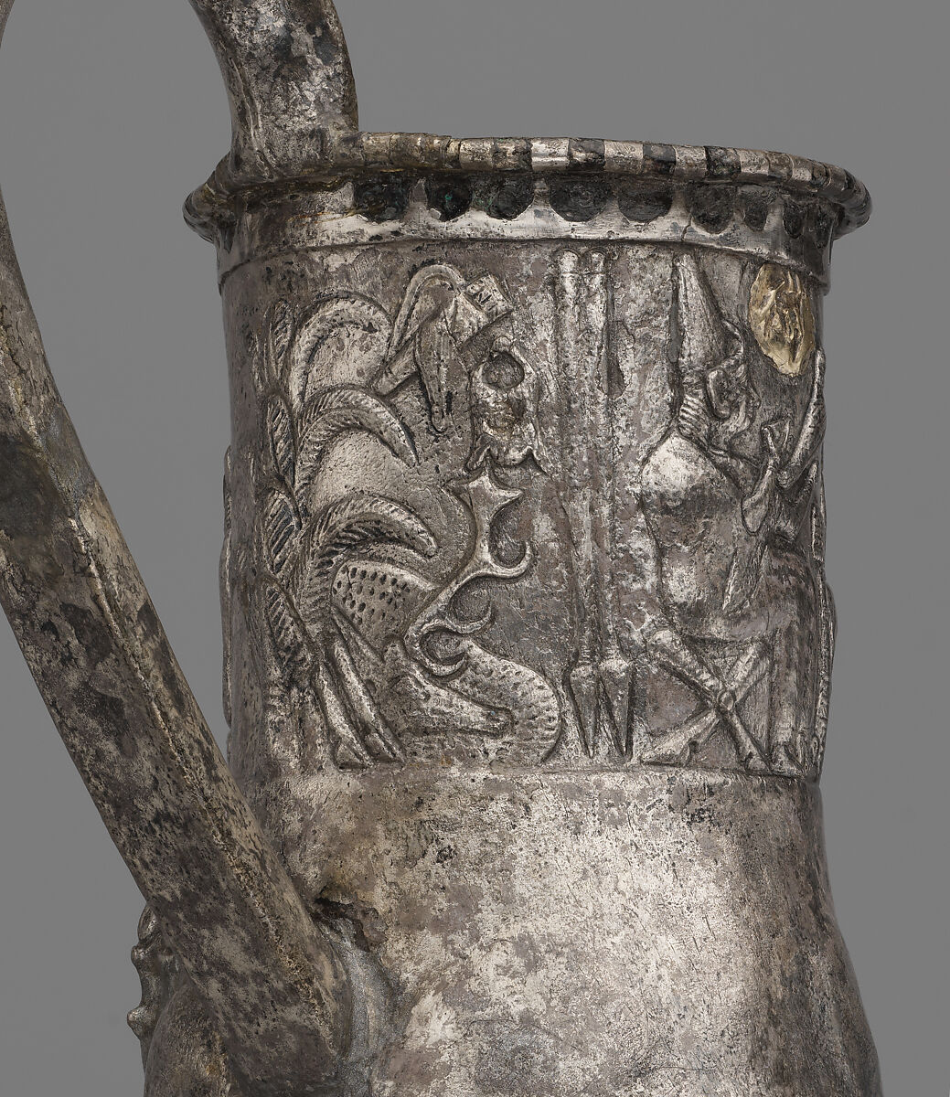 Vessel terminating in the forepart of a stag, Silver, gold inlay, Hittite