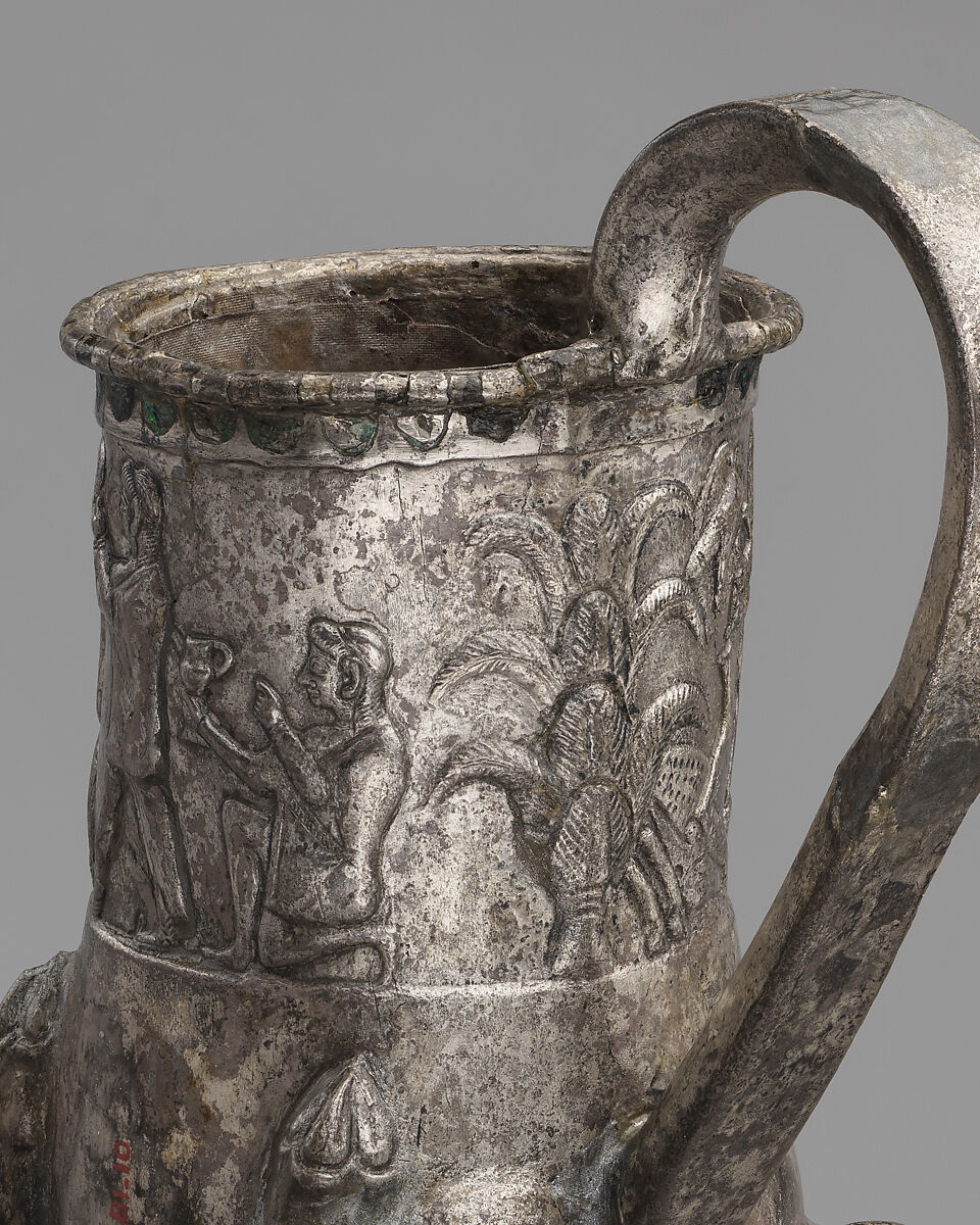 Vessel terminating in the forepart of a stag, Silver, gold inlay, Hittite