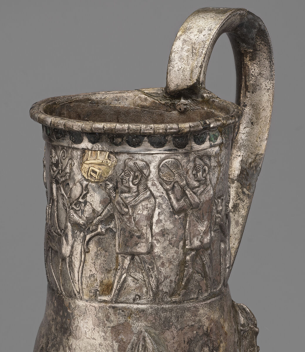 Vessel terminating in the forepart of a stag, Silver, gold inlay, Hittite