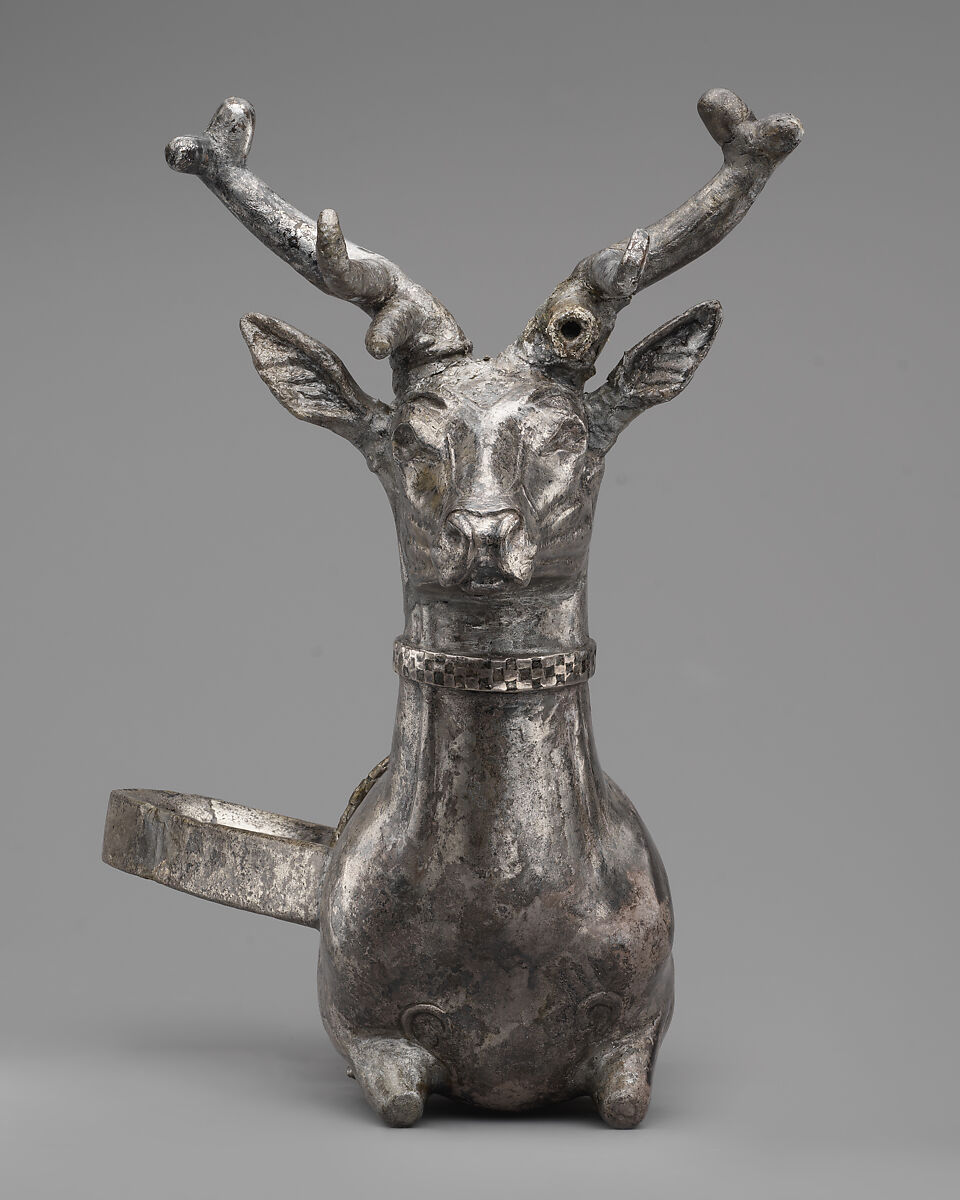 Vessel terminating in the forepart of a stag, Silver, gold inlay, Hittite