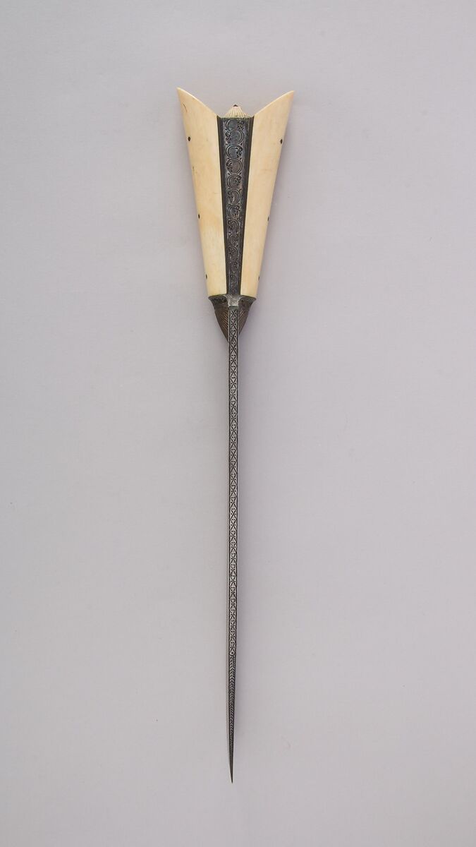 Dagger (Yatagan) with Sheath, Steel, ivory, silver, carnelian, ruby, Balkan