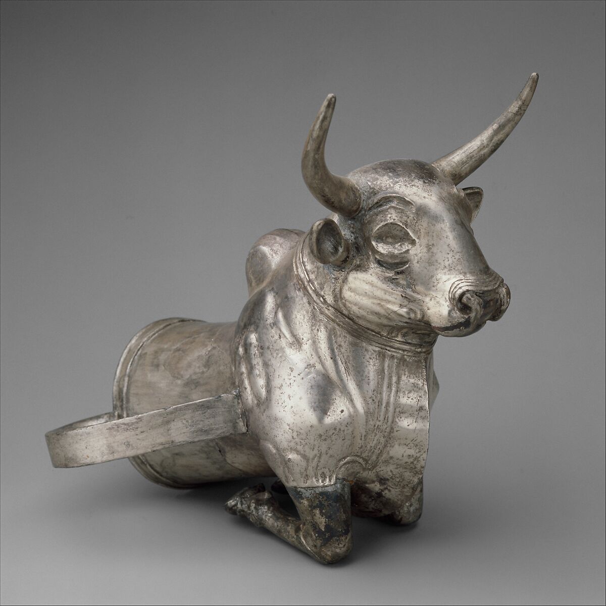 Vessel terminating in the forepart of a bull, Silver, Hittite 