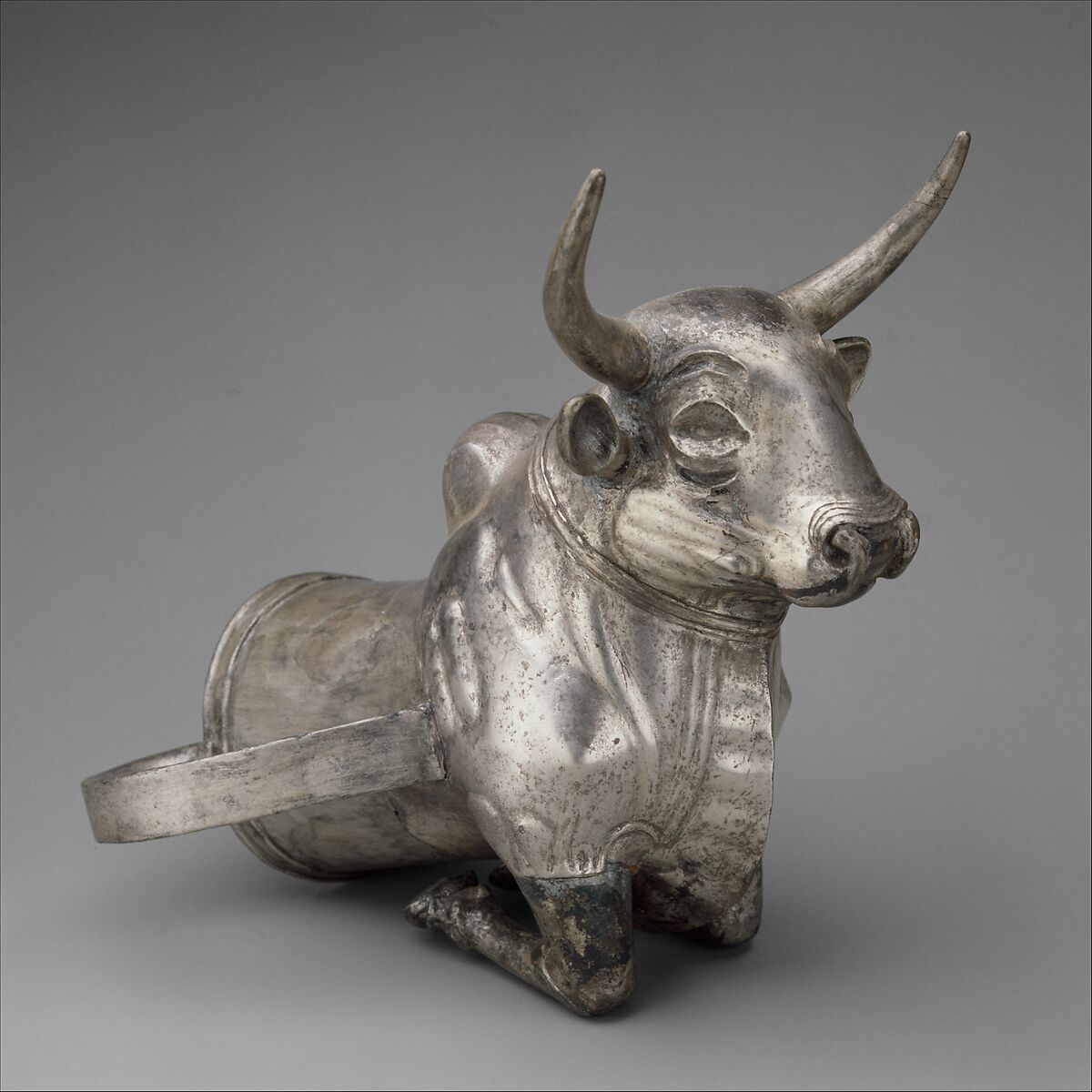 Vessel terminating in the forepart of a bull, Silver, Hittite