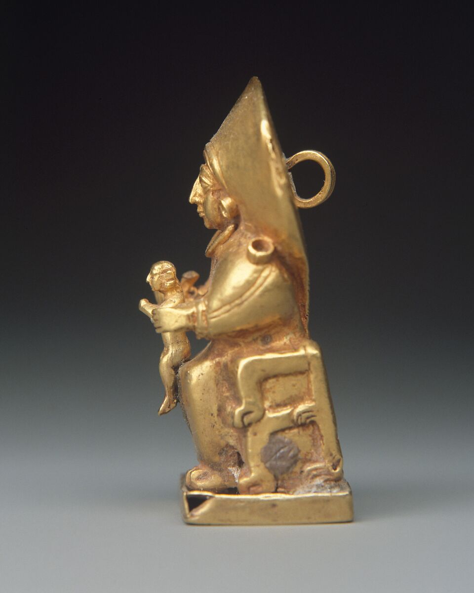 Seated goddess with a child, Gold, Hittite