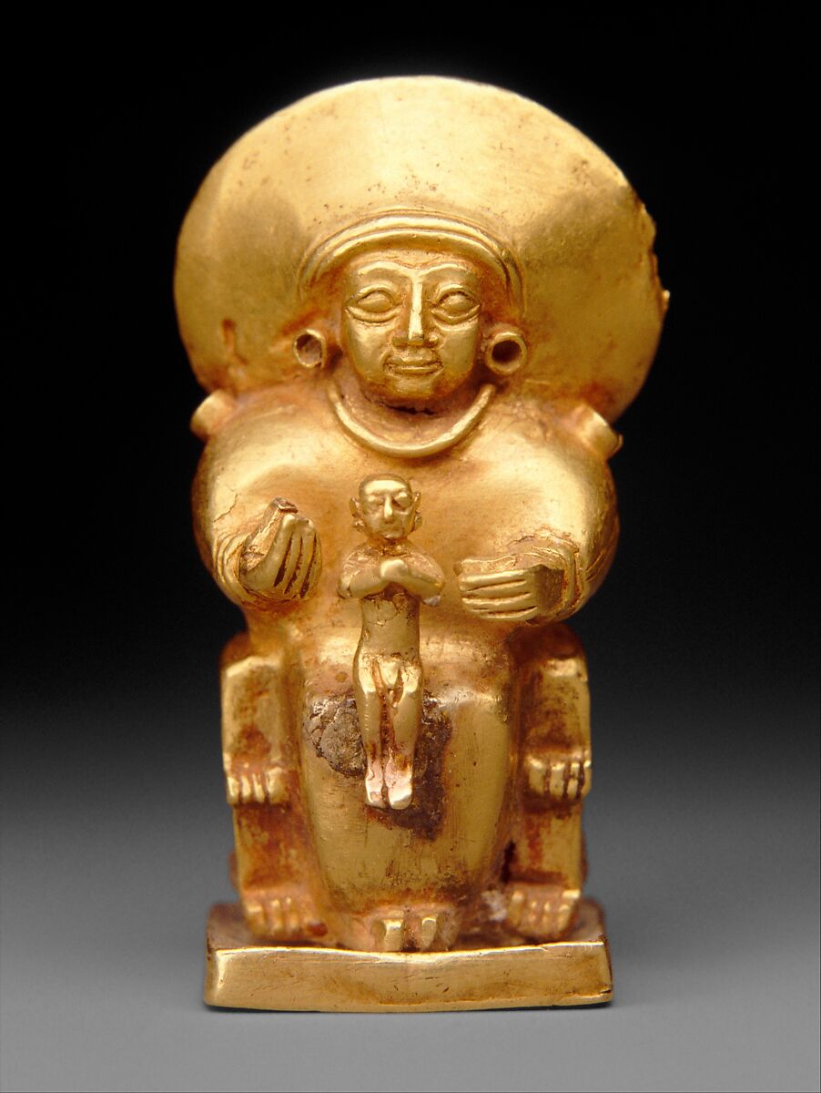 Seated goddess with a child, Gold, Hittite