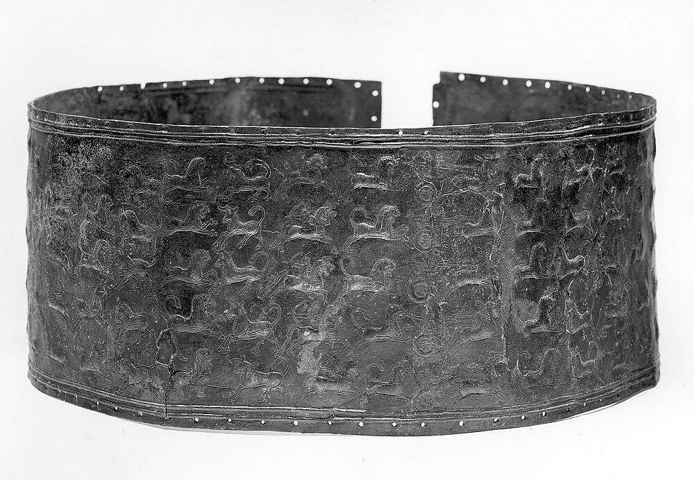 Belt with scenes of bull and lion hunts, Bronze, Urartian 
