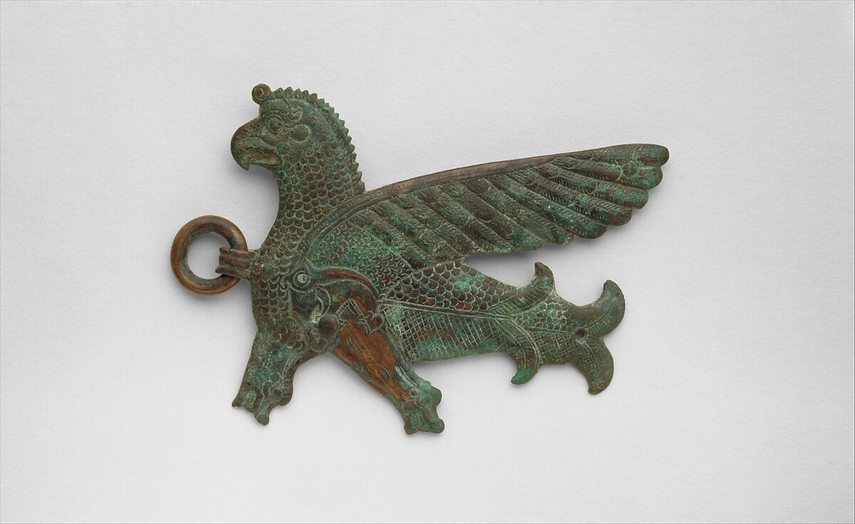 Belt ornament in the form of a bird demon, Bronze, Urartian 