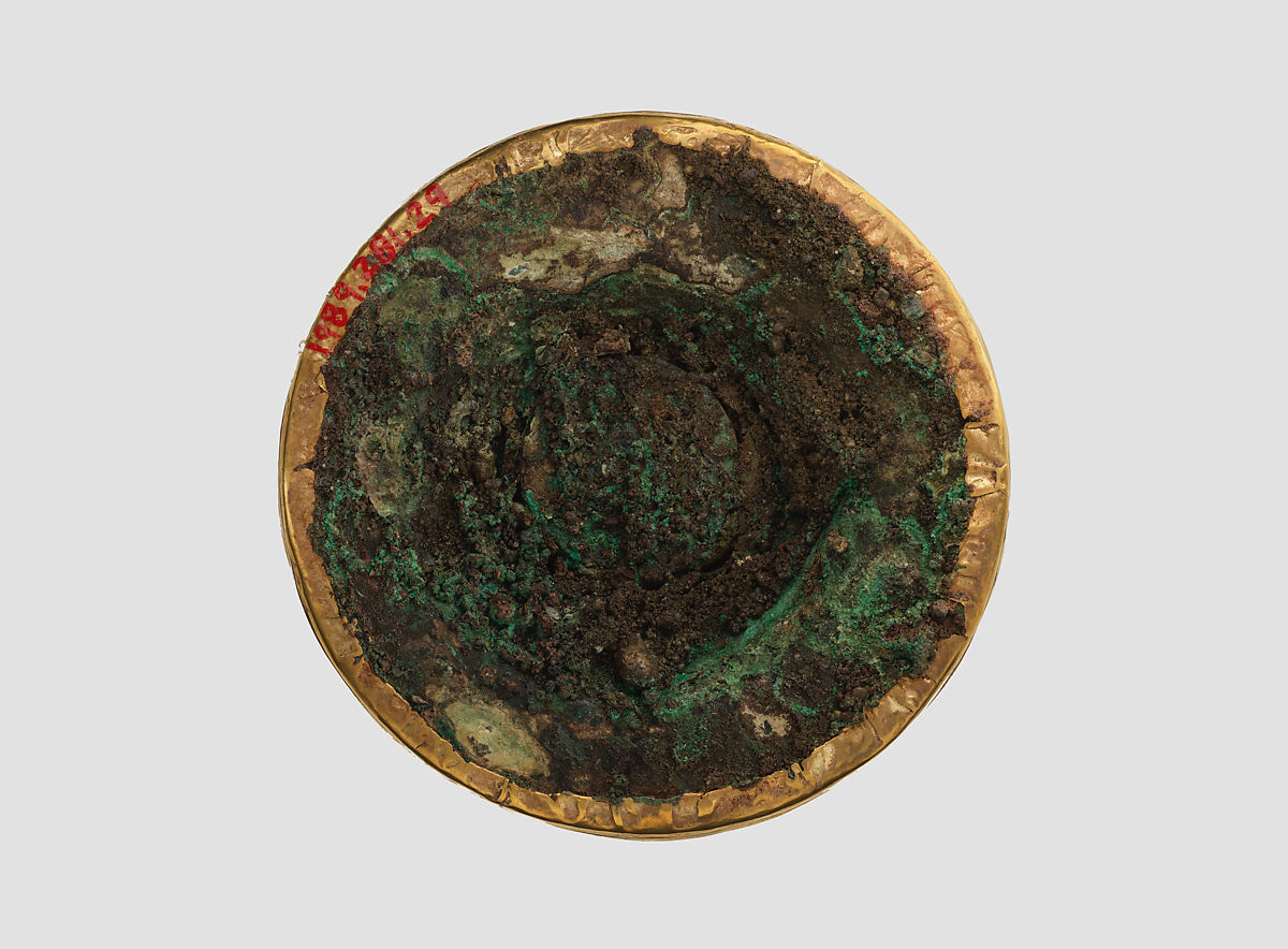 Roundel with horned animals, Shell, gold foil, stone inlay, Iran