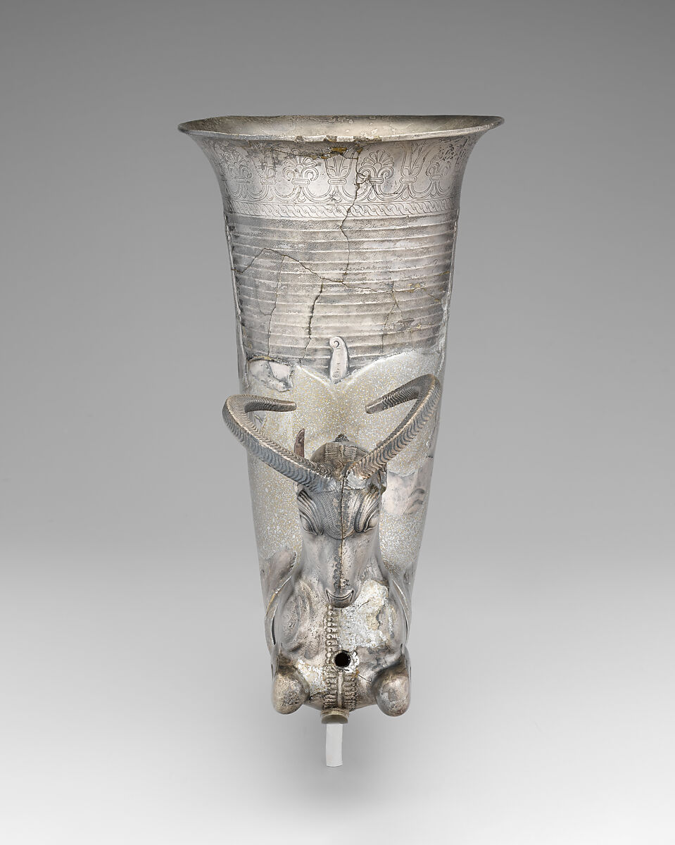 Rhyton terminating in the forepart of a ram, Silver, Achaemenid