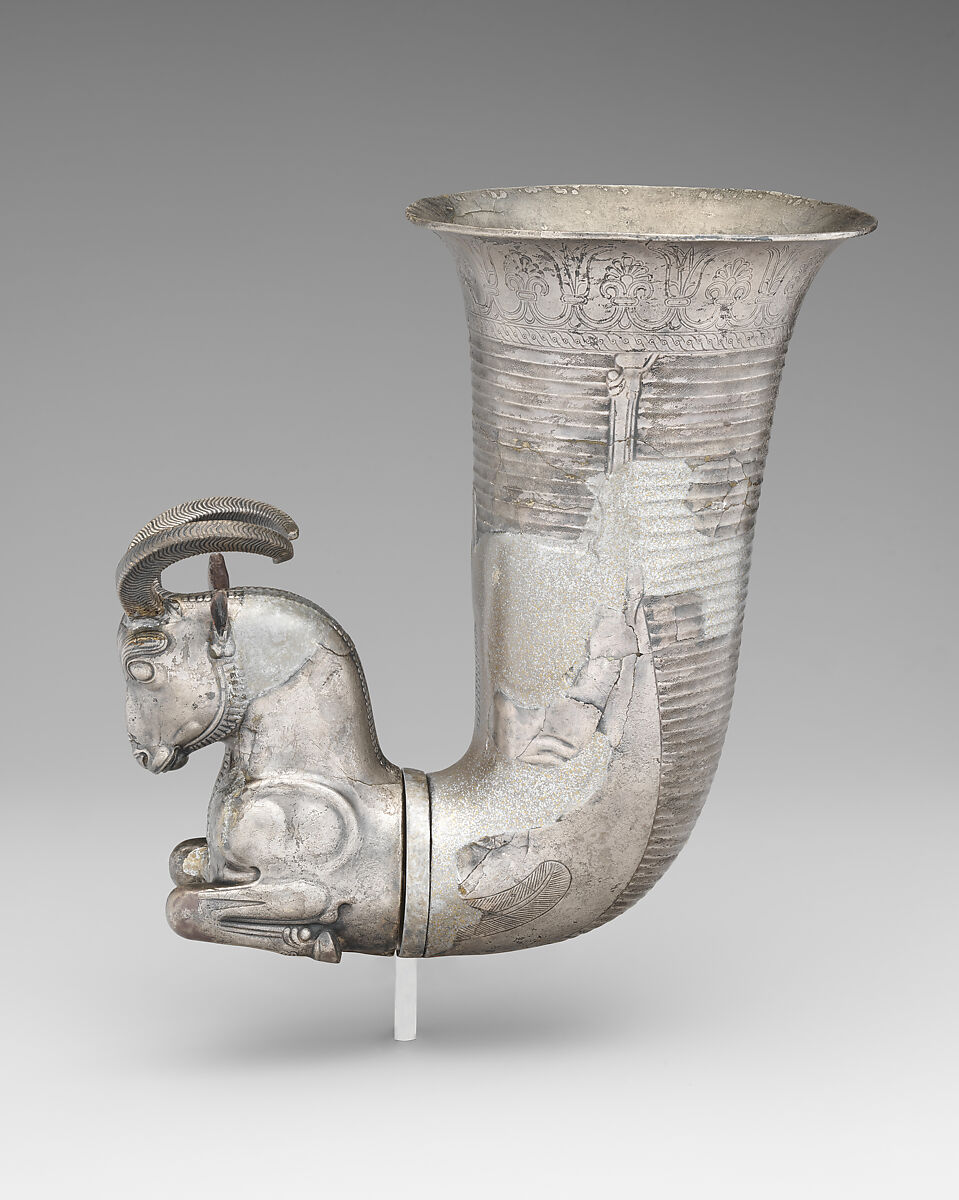 Rhyton terminating in the forepart of a ram, Silver, Achaemenid
