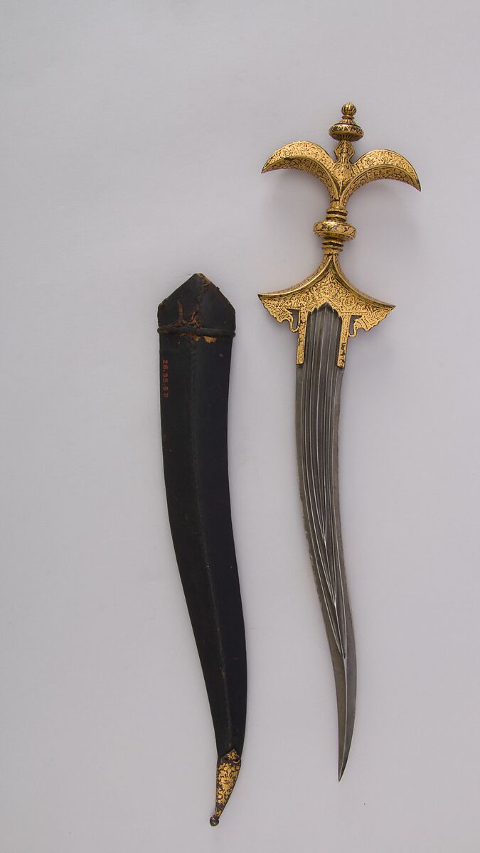 Dagger (Chilanum) with Sheath, Iron, gold, leather, Indian