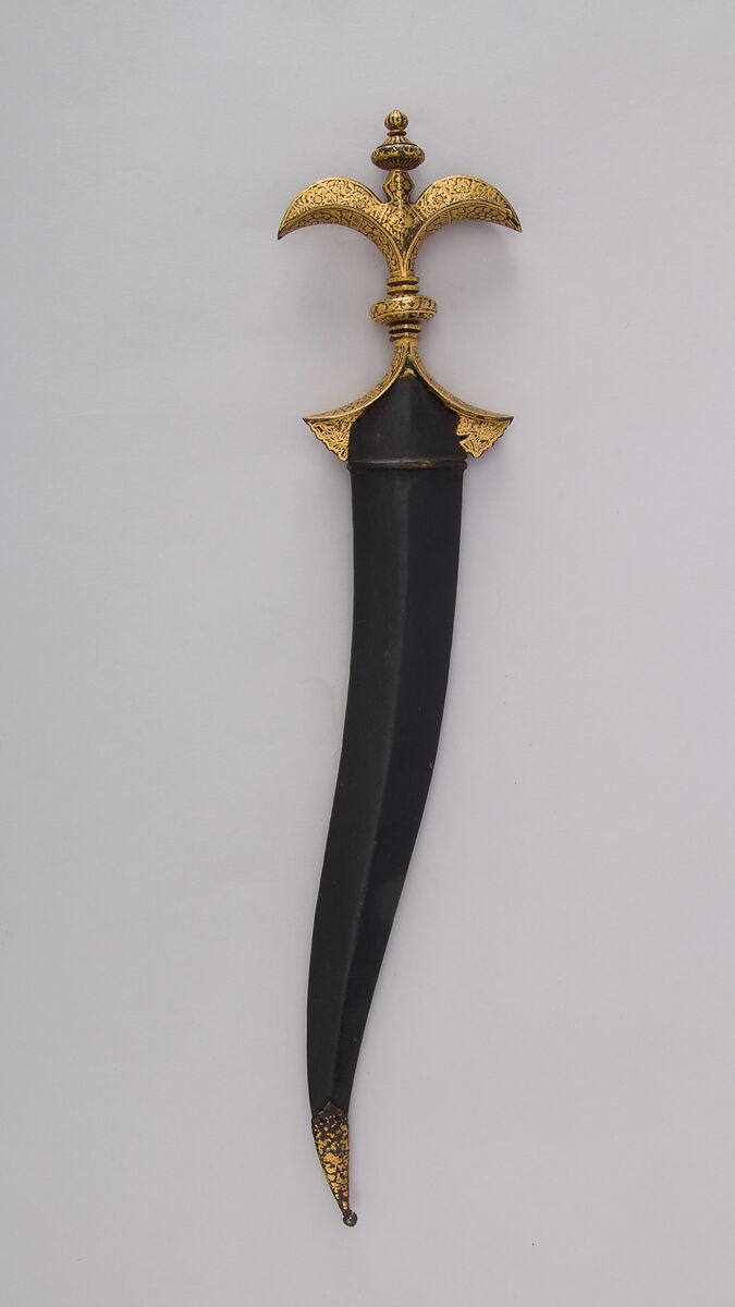 Dagger (Chilanum) with Sheath, Iron, gold, leather, Indian
