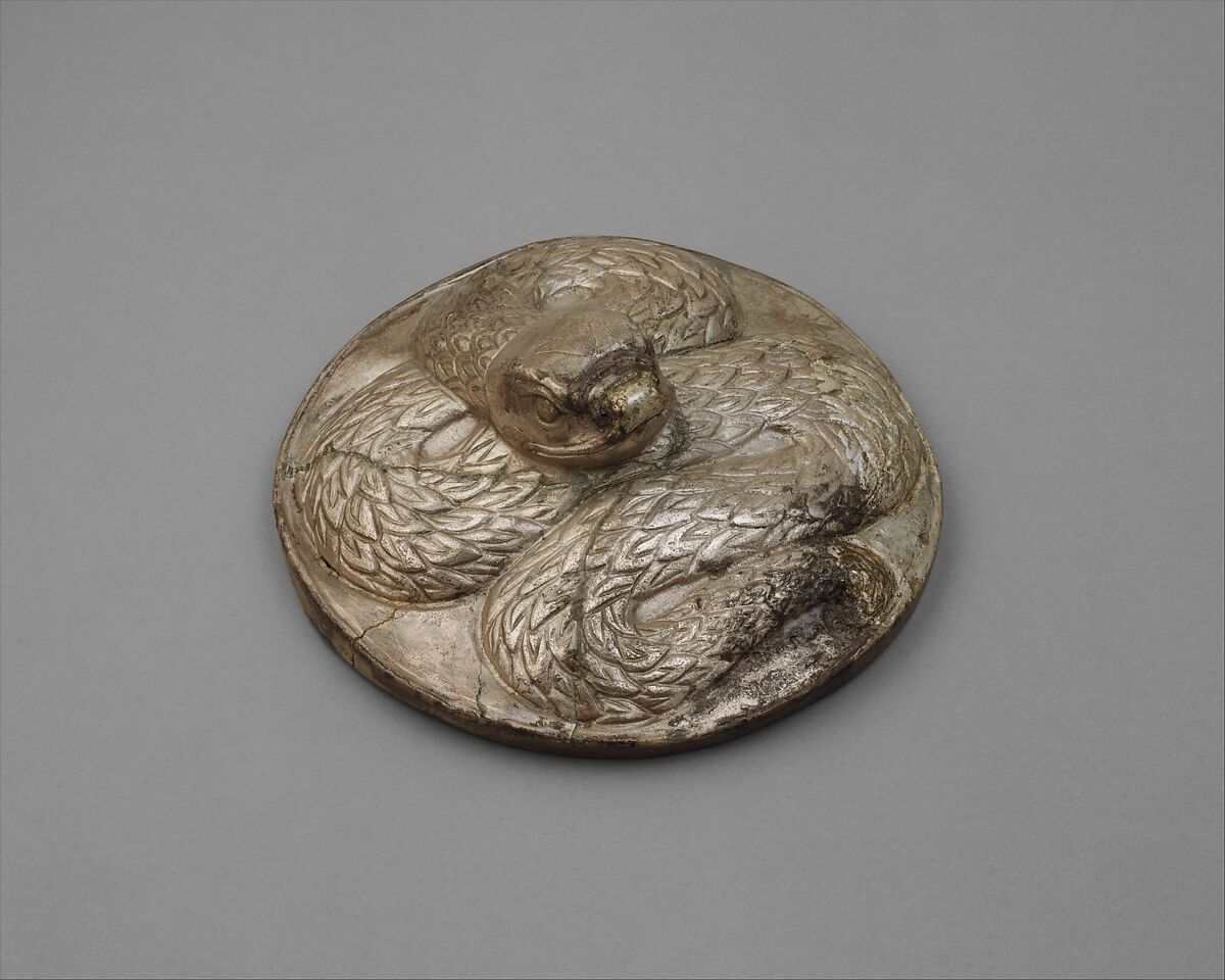 Lid (?) with a serpent, Silver, Bactria-Margiana Archaeological Complex