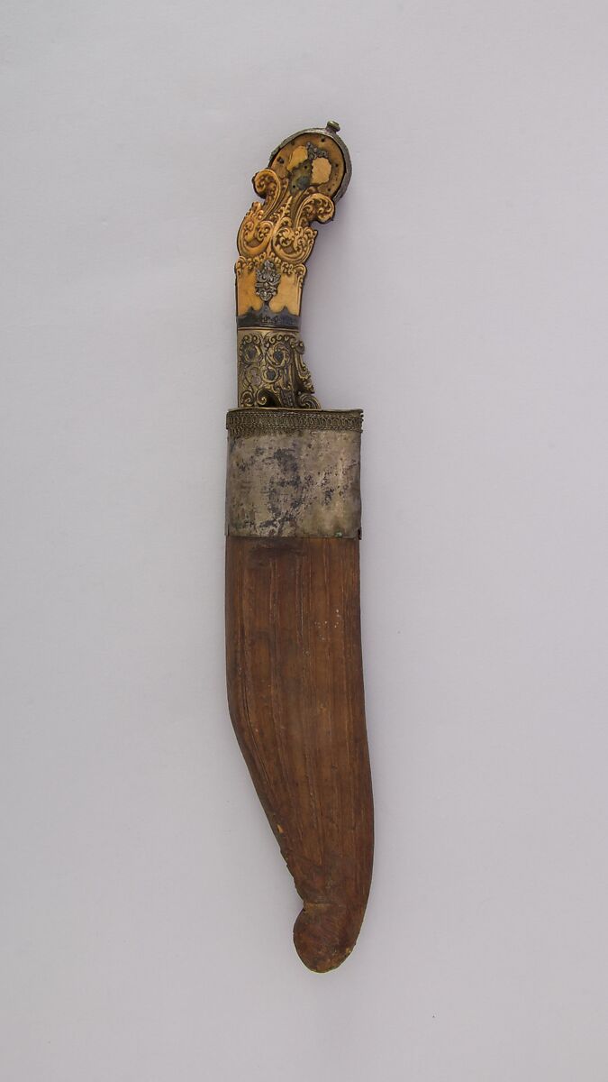 Dagger (Piha Kaetta) with Sheath, Steel, ivory, wood, silver, brass, Sri Lankan