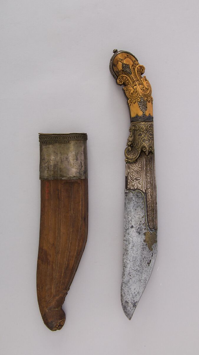Dagger (Piha Kaetta) with Sheath, Steel, ivory, wood, silver, brass, Sri Lankan 