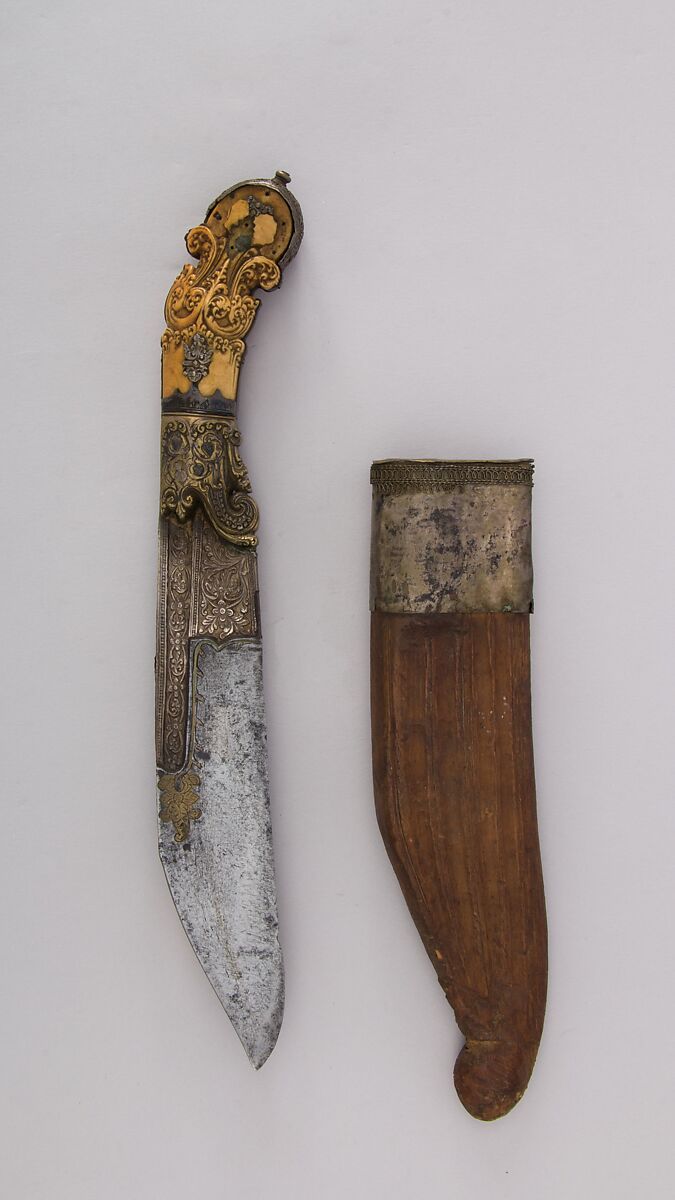 Dagger (Piha Kaetta) with Sheath, Steel, ivory, wood, silver, brass, Sri Lankan