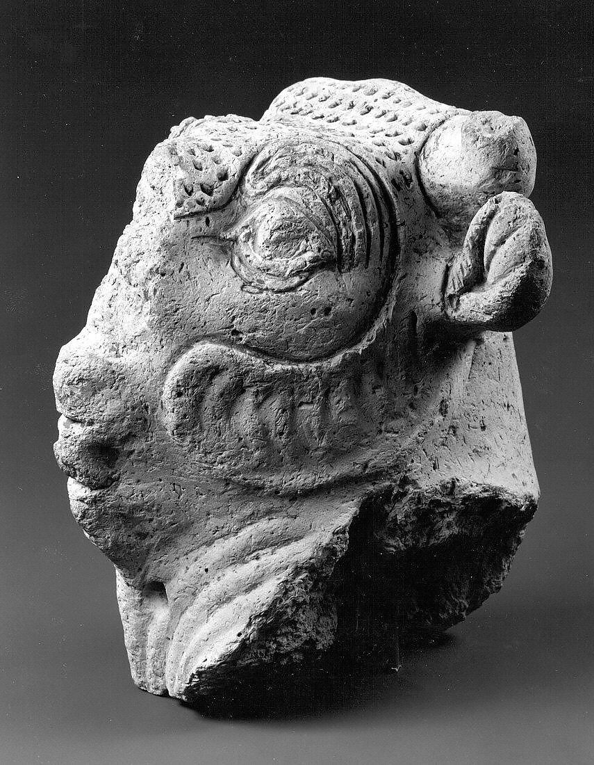 Head of a bull or bison, Ceramic, paint, Babylonian 