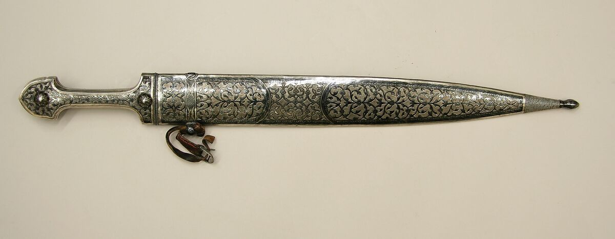 Dagger (Kindjal) with Scabbard, Steel, wood, silver, niello, Caucasian, possibly Kubachi, Dagestan