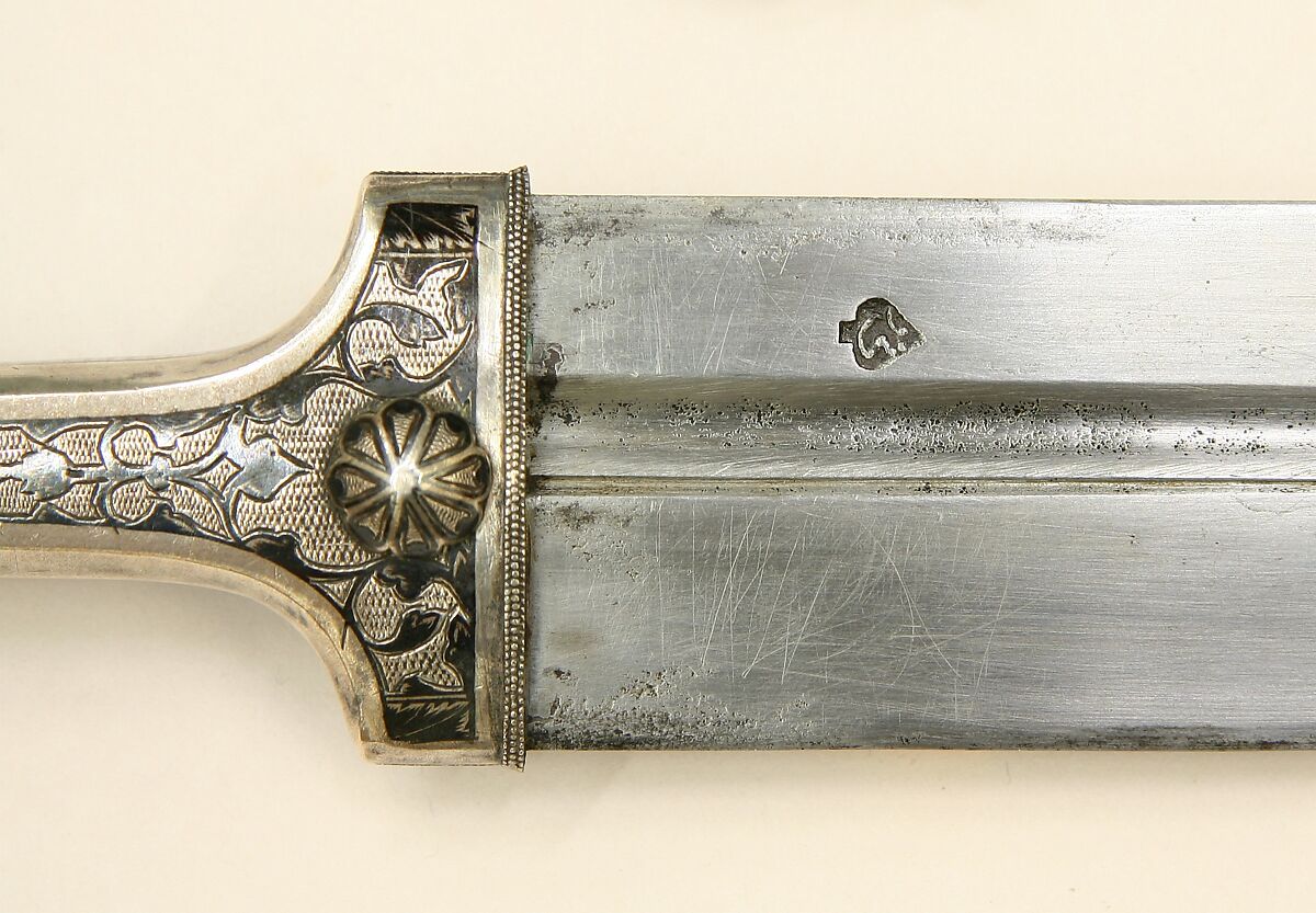 Dagger (Kindjal) with Scabbard, Steel, wood, silver, niello, Caucasian, possibly Kubachi, Dagestan