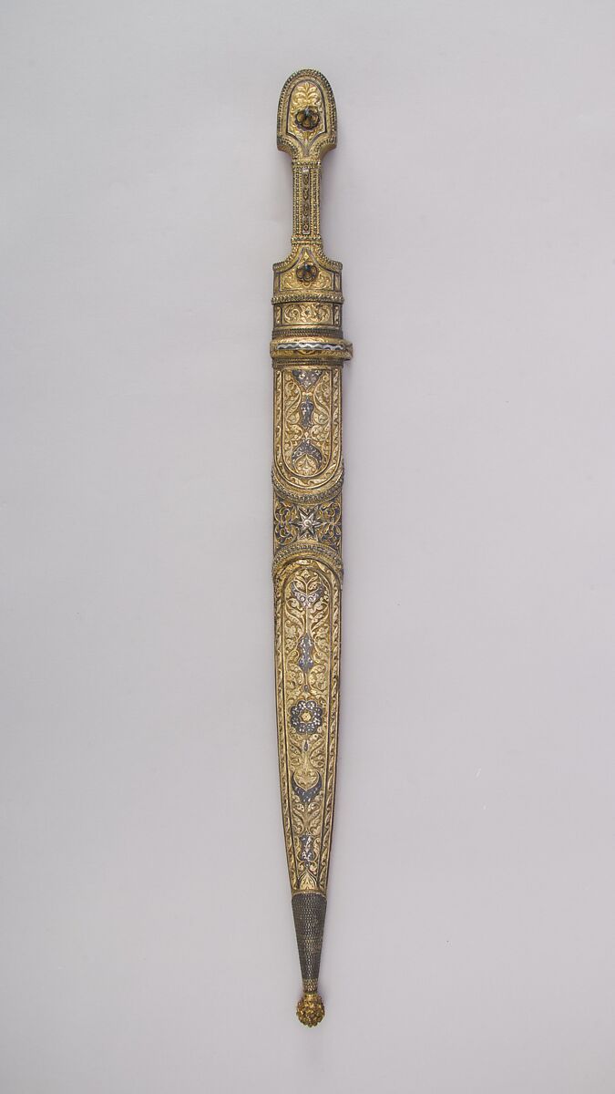 Dagger with Sheath, Steel, silver, niello, gold, Caucasian