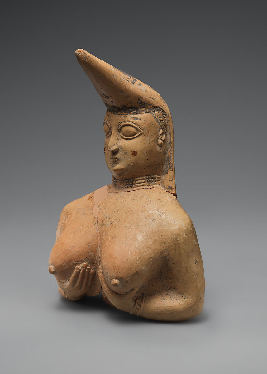 Vessel fragment in the form of a nude female, Ceramic, paint, Elamite