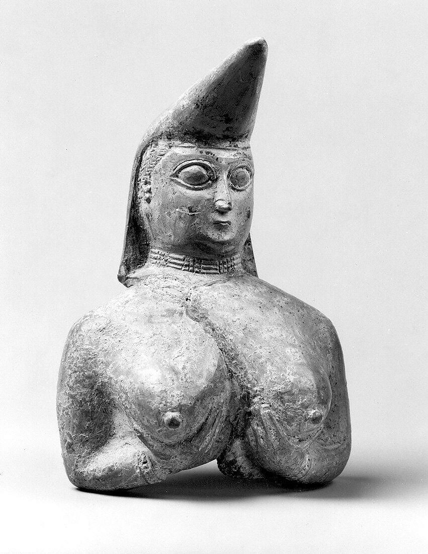 Vessel fragment in the form of a nude female, Ceramic, paint, Elamite 