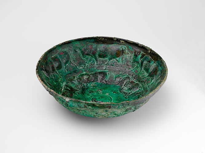 Bowl with bands of striding bulls and two inscriptions